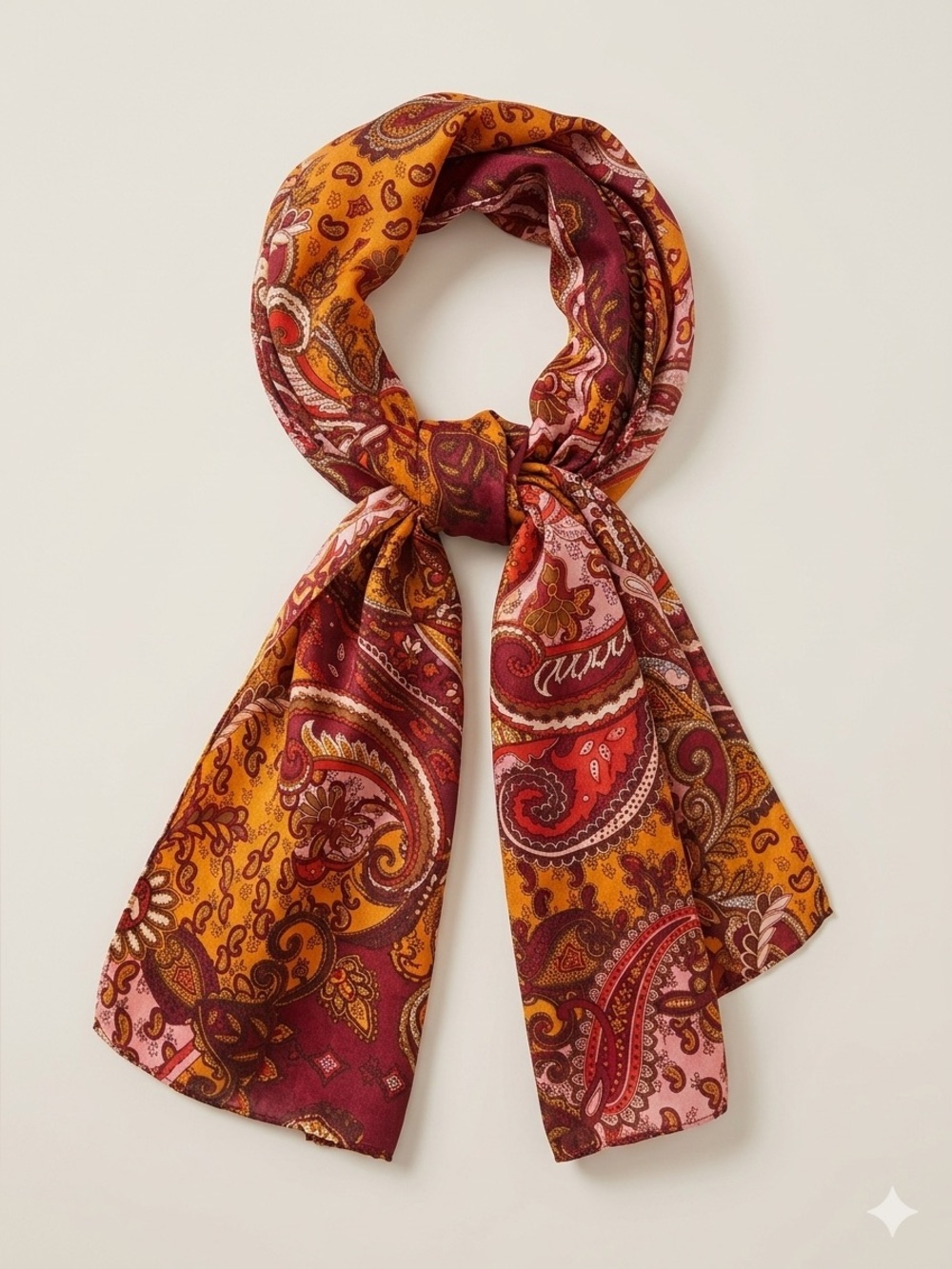 Paisley Print Pure Silk Mid Weight Scarf Made in USA 12 x 60 inches